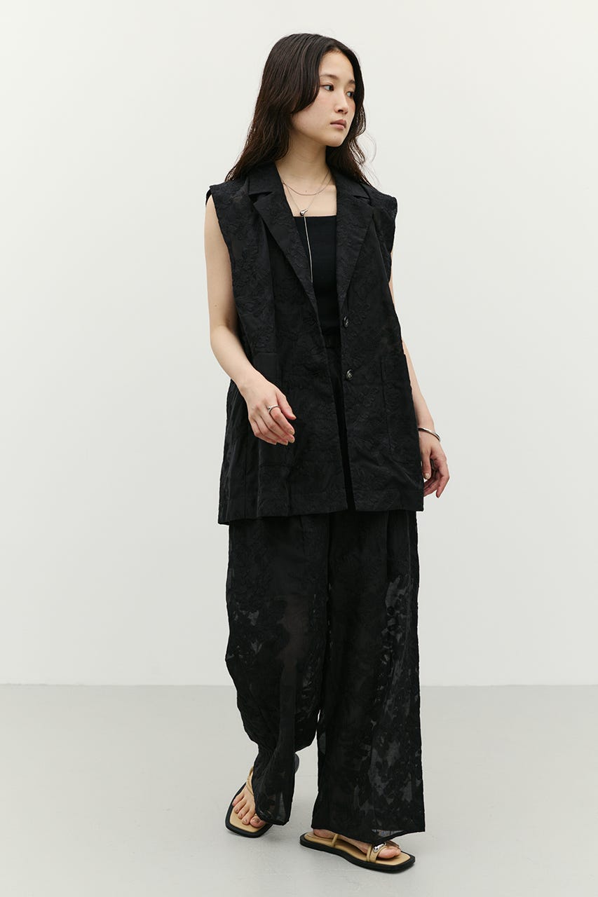レースシアーワイドパンツ BLK S