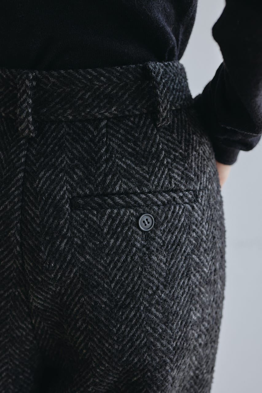 ヘリンボーンタックパンツ BLK S