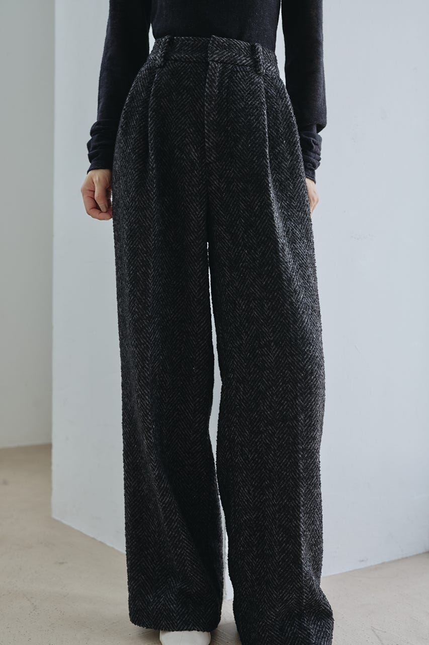 ヘリンボーンタックパンツ BLK S