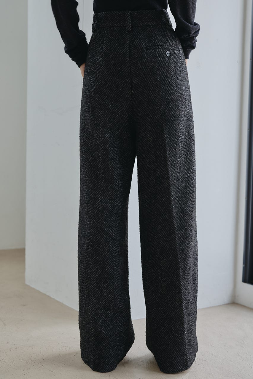 ヘリンボーンタックパンツ BLK S