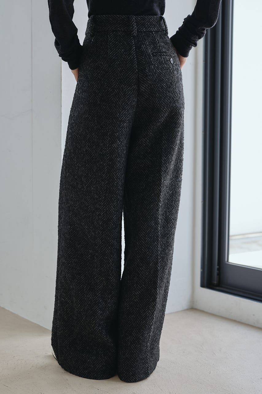 ヘリンボーンタックパンツ BLK S