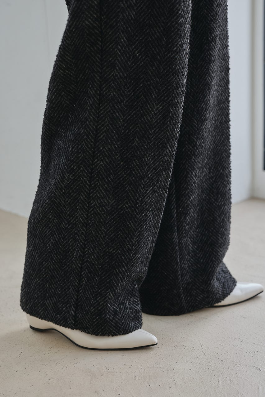 ヘリンボーンタックパンツ BLK S