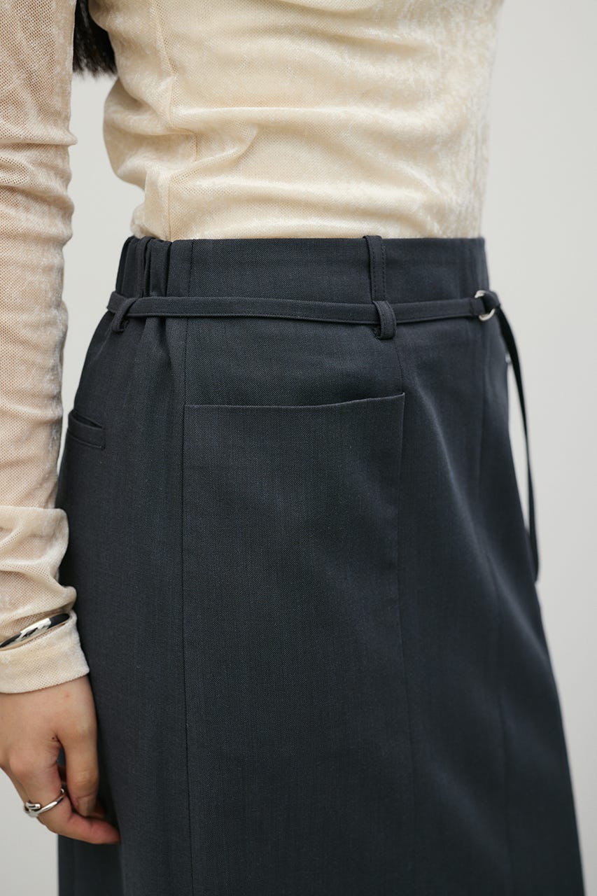 ベルト付きローウエストロングスカート GRY S