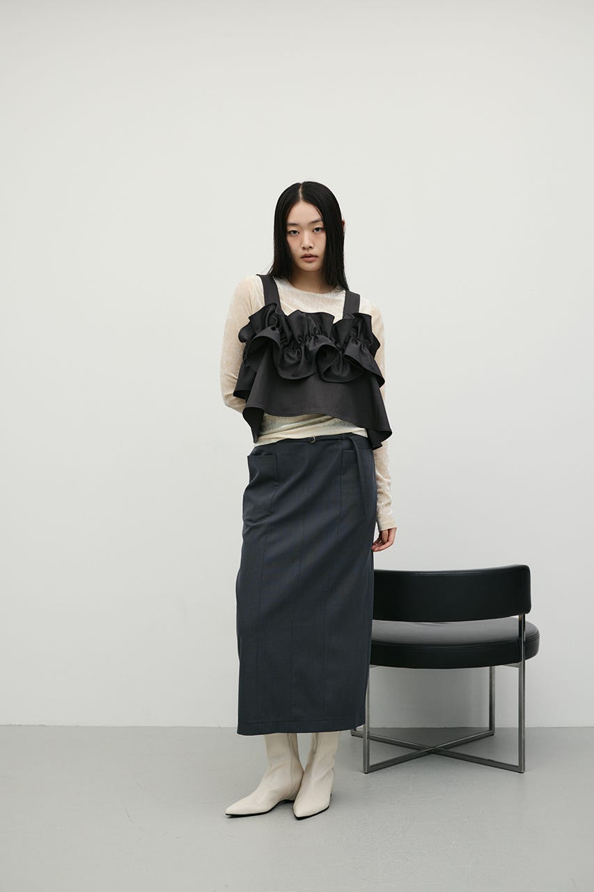 ベルト付きローウエストロングスカート GRY S
