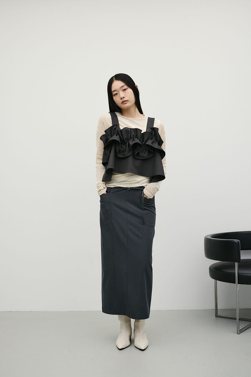 ベルト付きローウエストロングスカート GRY S