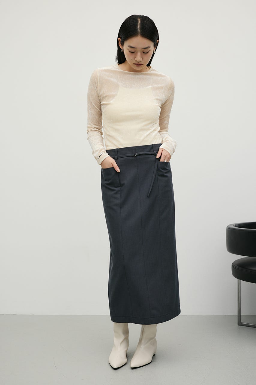 ベルト付きローウエストロングスカート GRY S