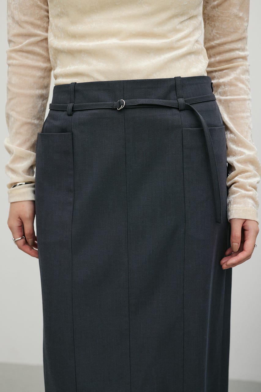 ベルト付きローウエストロングスカート GRY S
