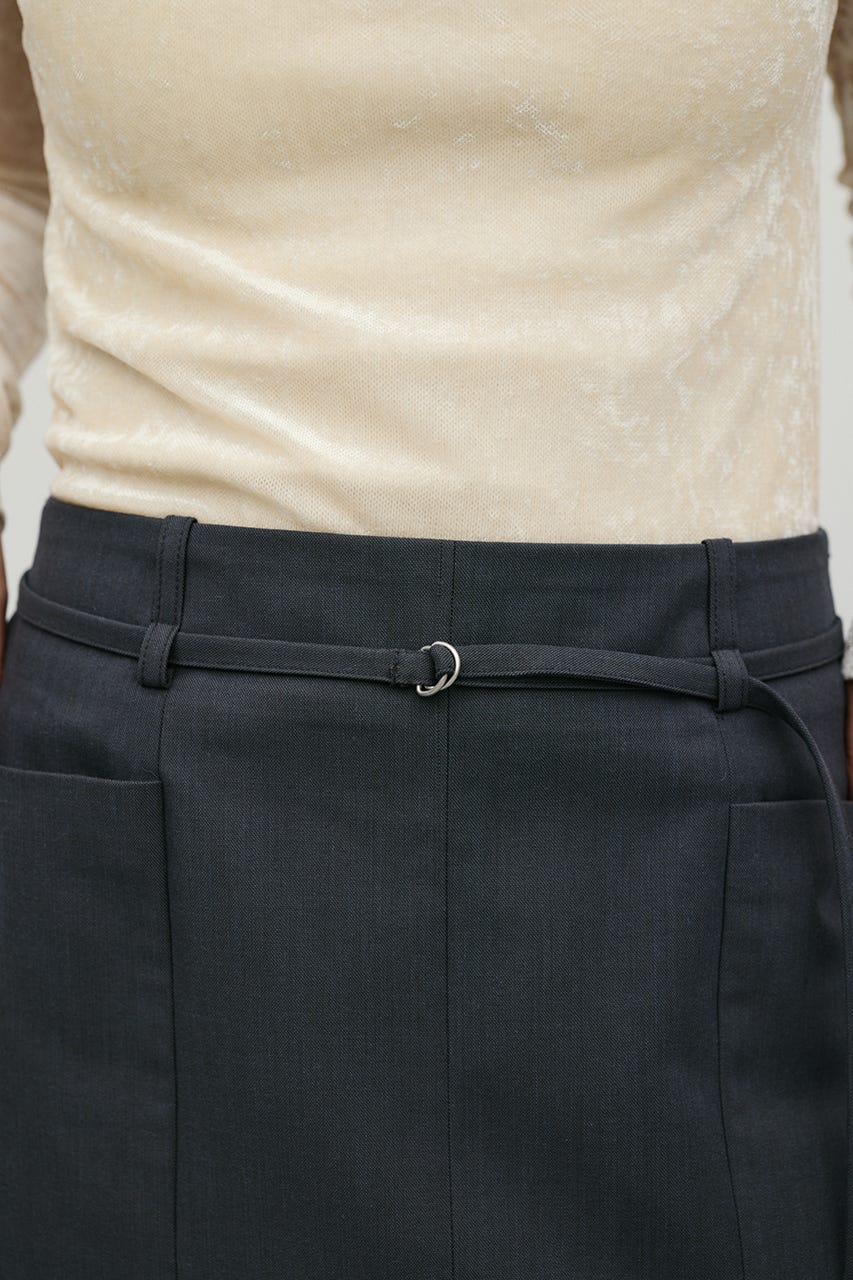 ベルト付きローウエストロングスカート GRY S