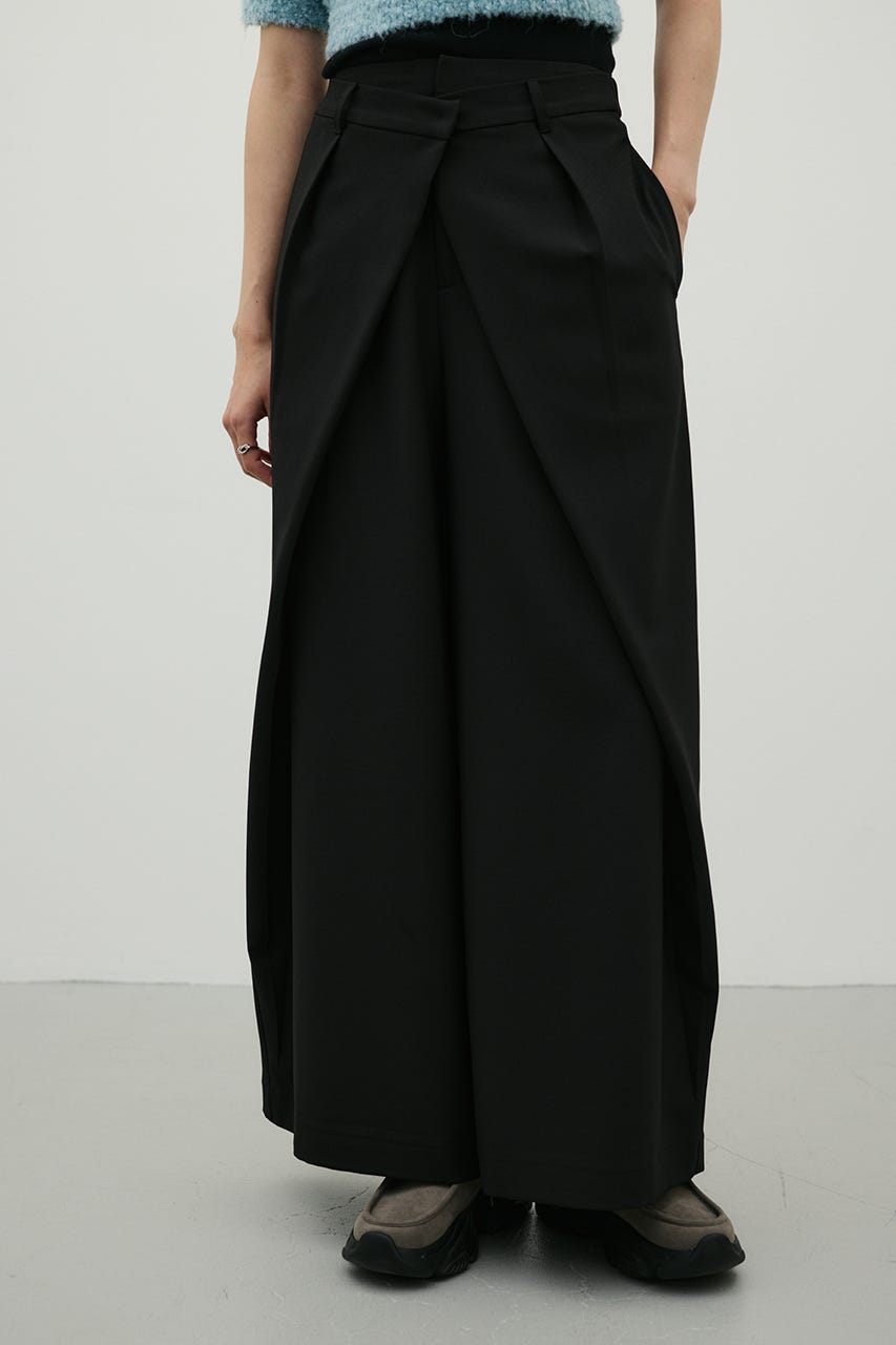 ダブルウエストラップワイドパンツ BLK S