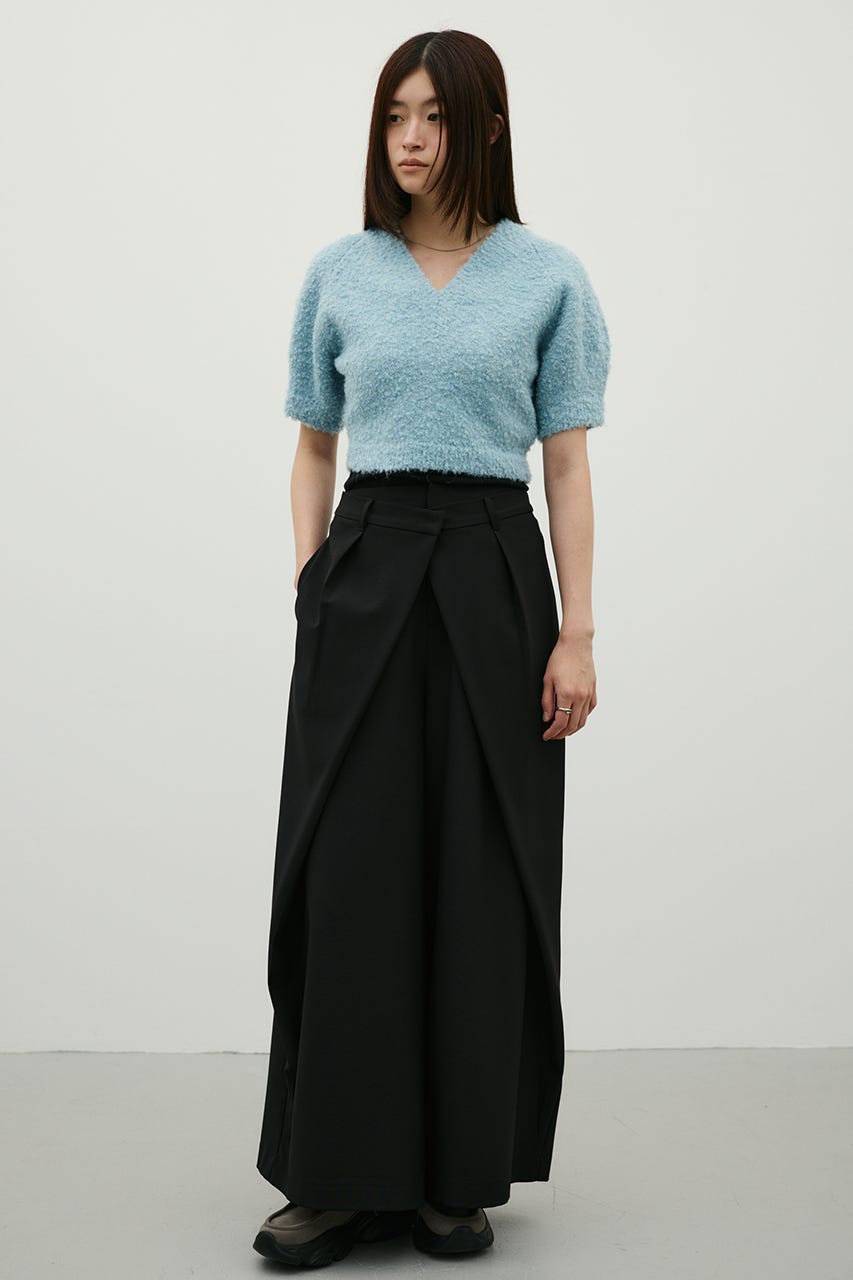 ダブルウエストラップワイドパンツ BLK S
