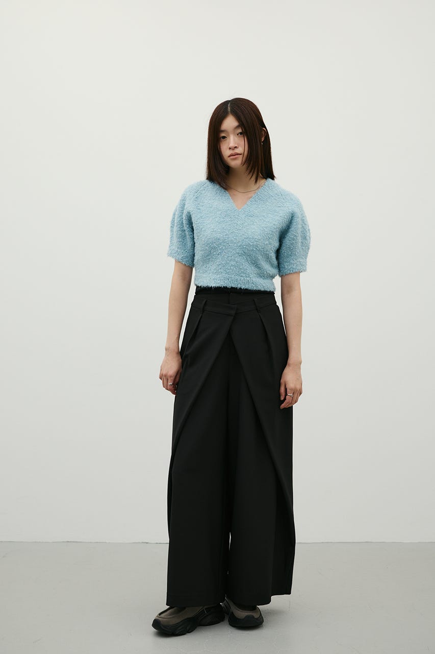 ダブルウエストラップワイドパンツ BLK S
