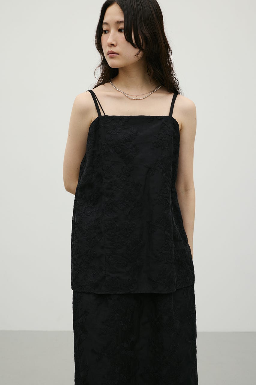 レースレイヤードキャミワンピース BLK S