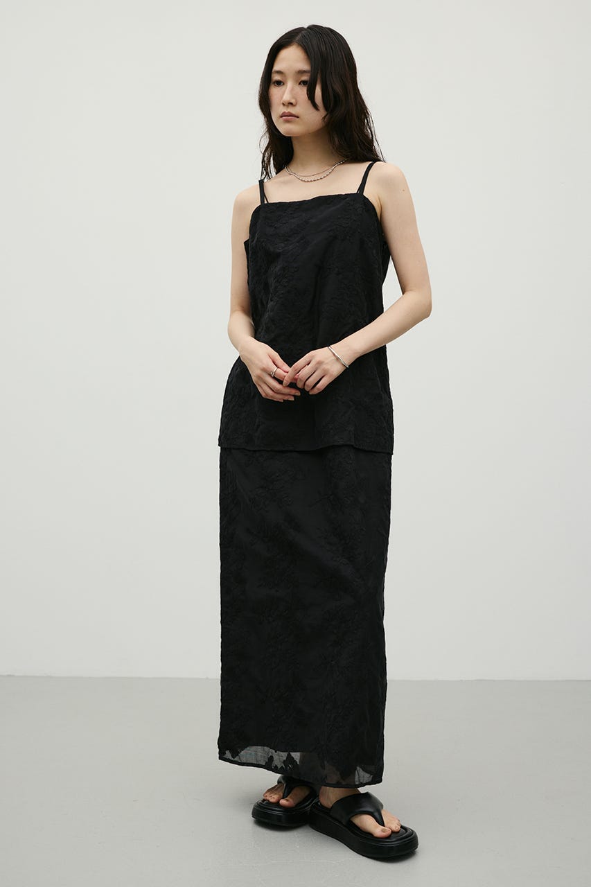 レースレイヤードキャミワンピース BLK S