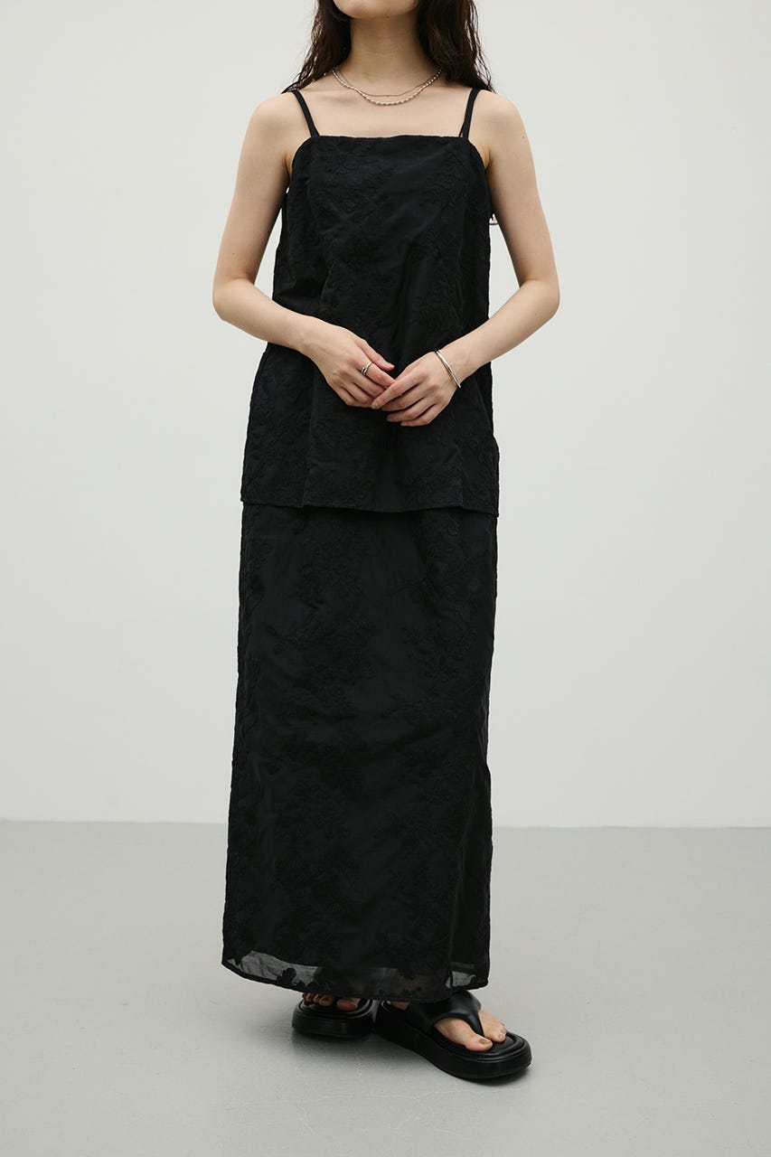 レースレイヤードキャミワンピース BLK S