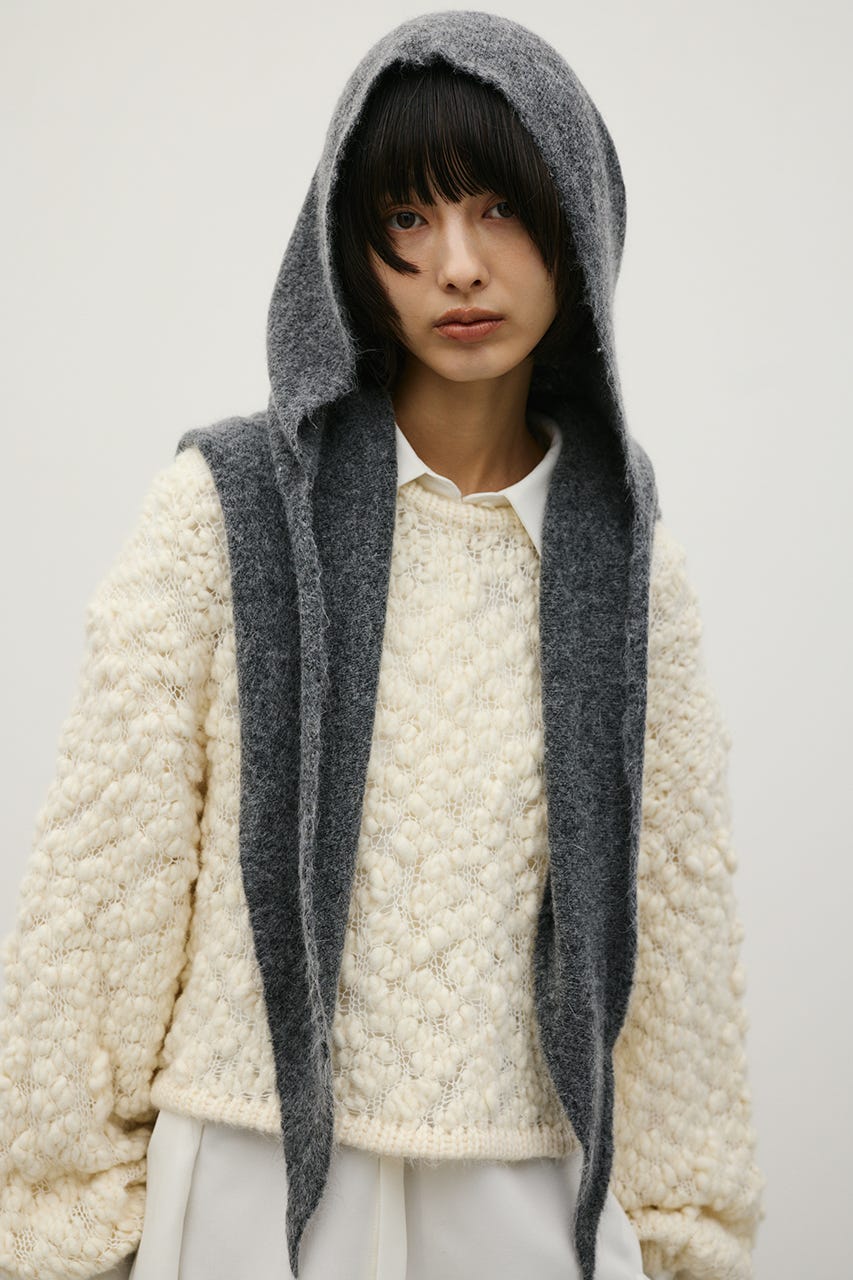 ニットフーディースカーフ GRY FREE