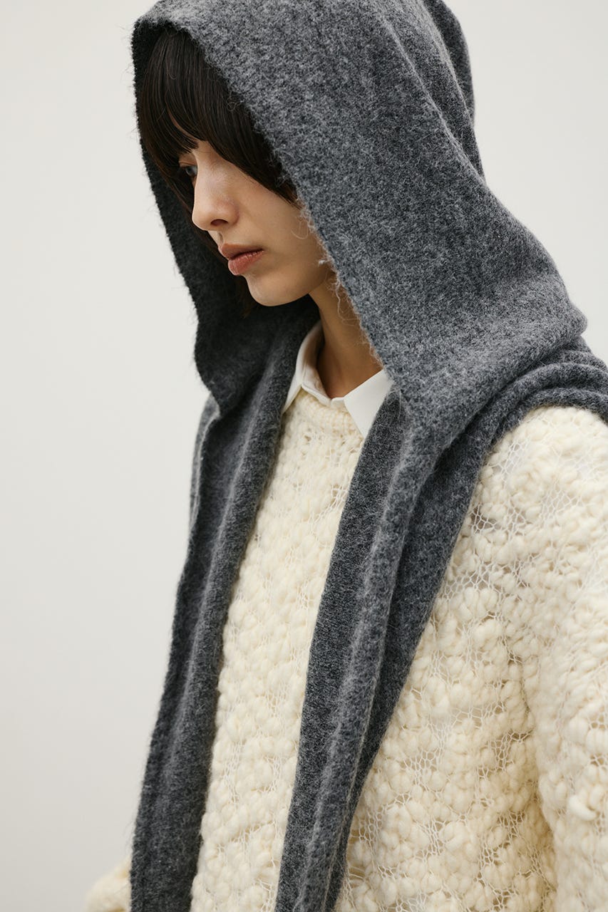 ニットフーディースカーフ GRY FREE