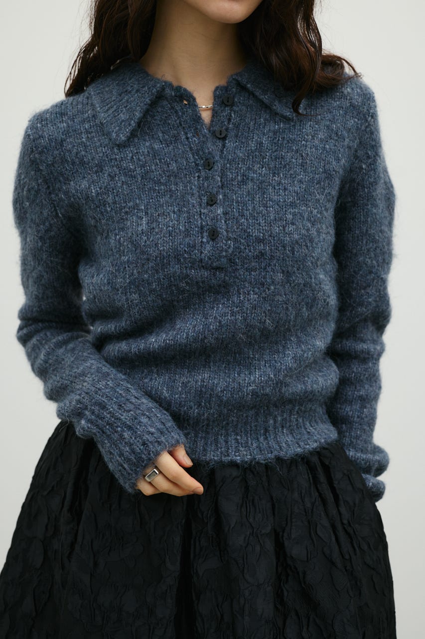 シャギーニットポロ GRY FREE