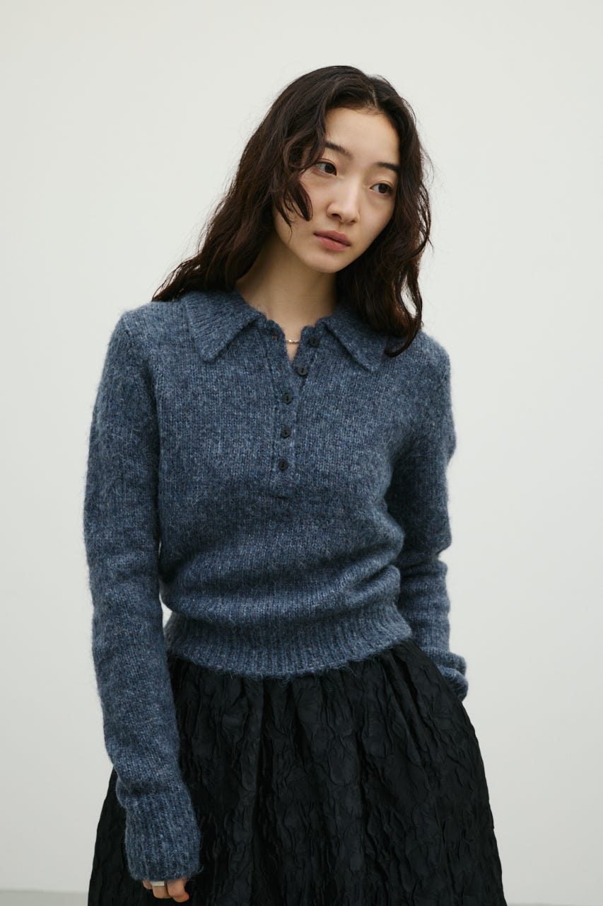 シャギーニットポロ GRY FREE