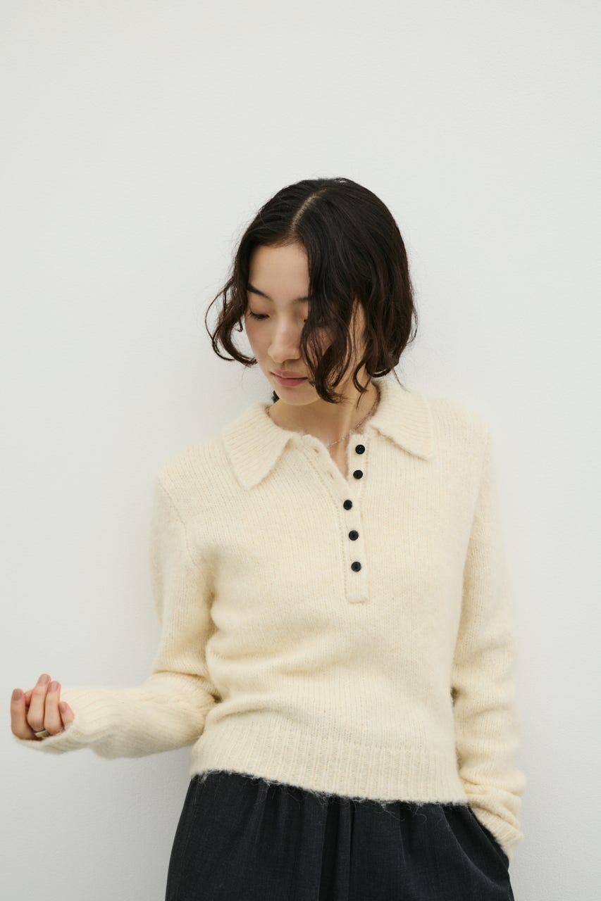 シャギーニットポロ WHT FREE