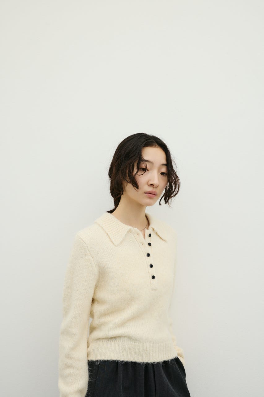 シャギーニットポロ WHT FREE