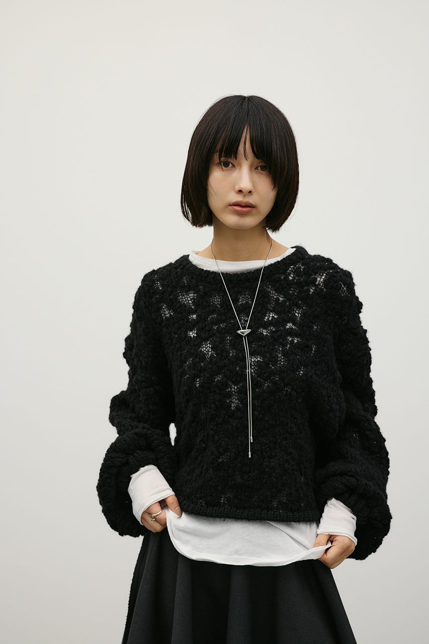 ローゲージスラブヤーンニット BLK FREE