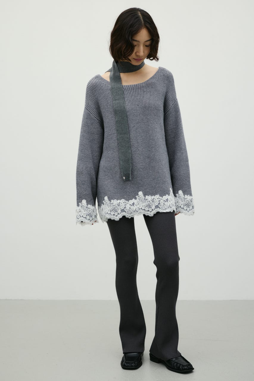 バックスリットニットパンツ GRY S