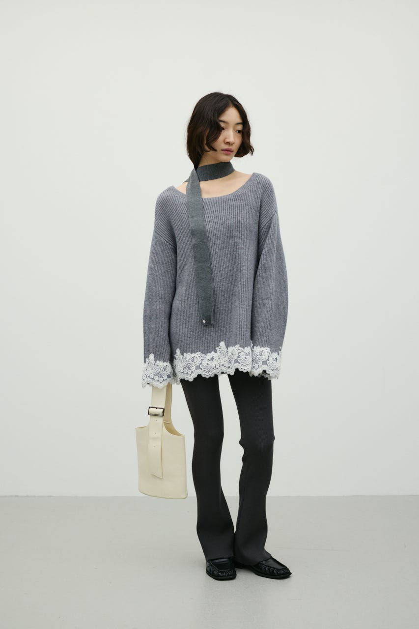 バックスリットニットパンツ GRY S