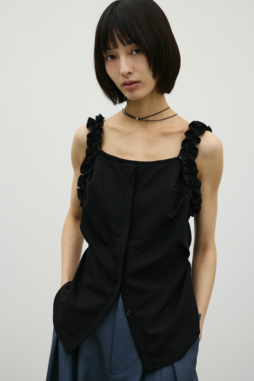 フリルショルダーキャミソール BLK S