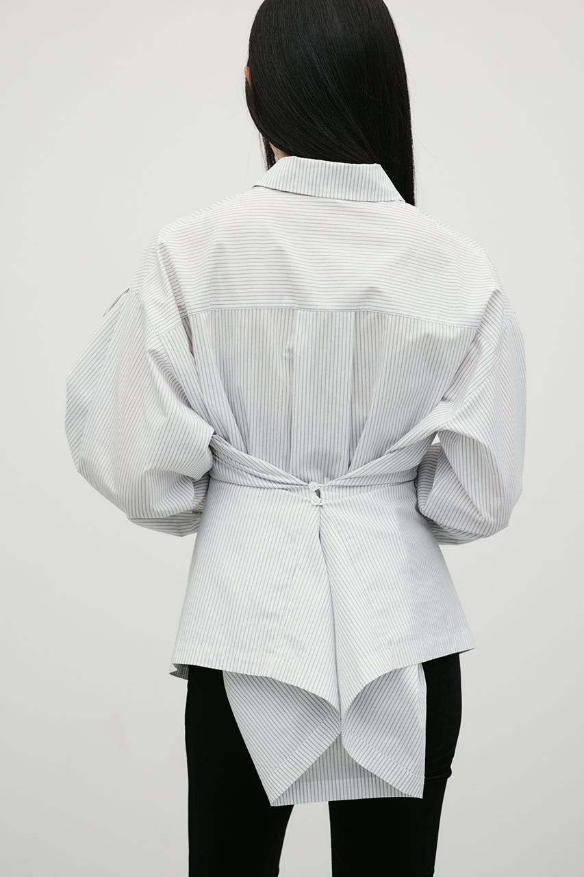 ストライプワイドカフオーバーシャツ WHT FREE