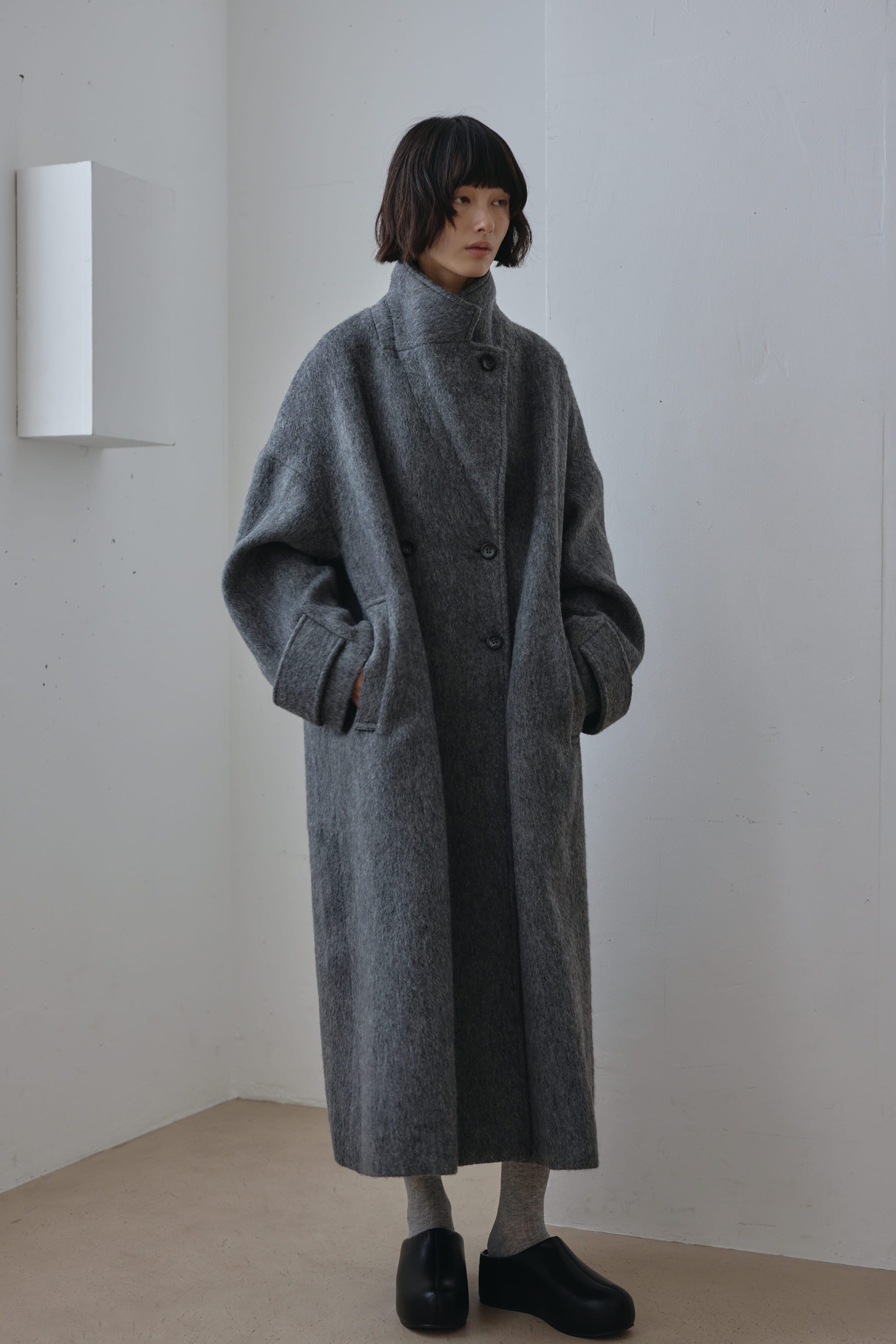 シャギーロングコート GRY M