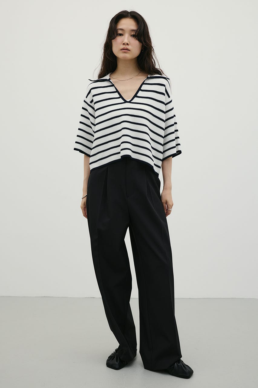 バックタックワイドパンツ BLK S
