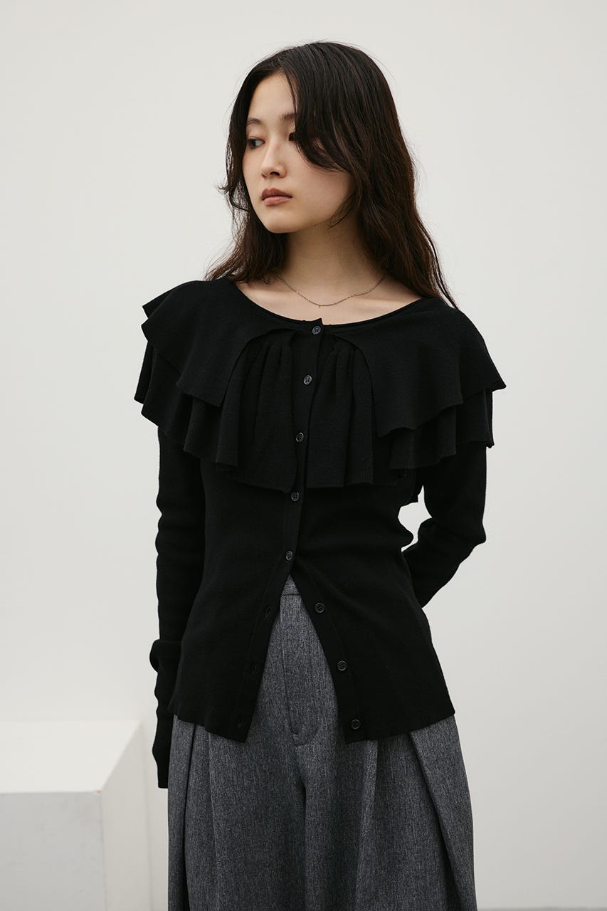 2WAYフリルニットトップ BLK FREE