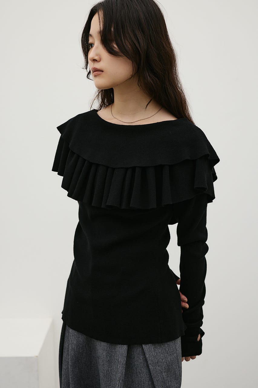 2WAYフリルニットトップ BLK FREE