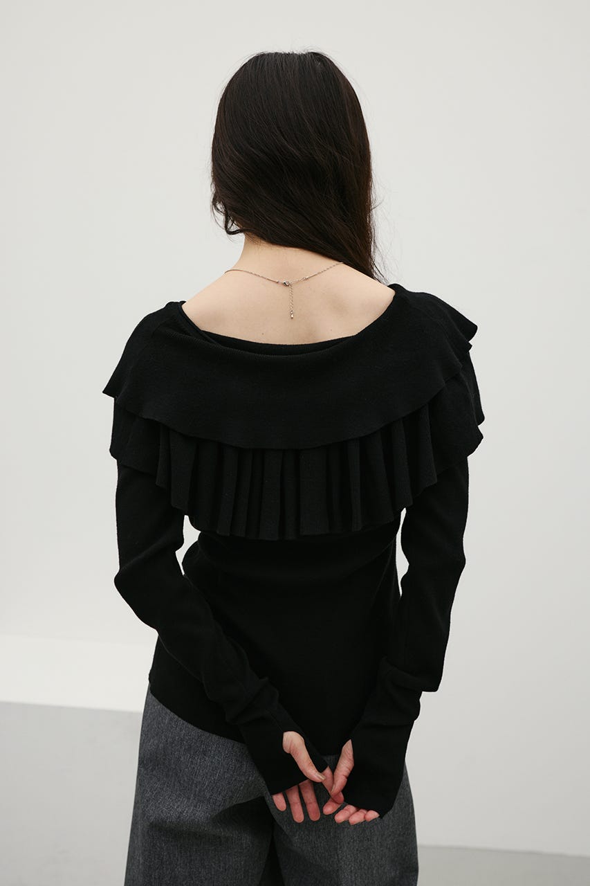 2WAYフリルニットトップ BLK FREE