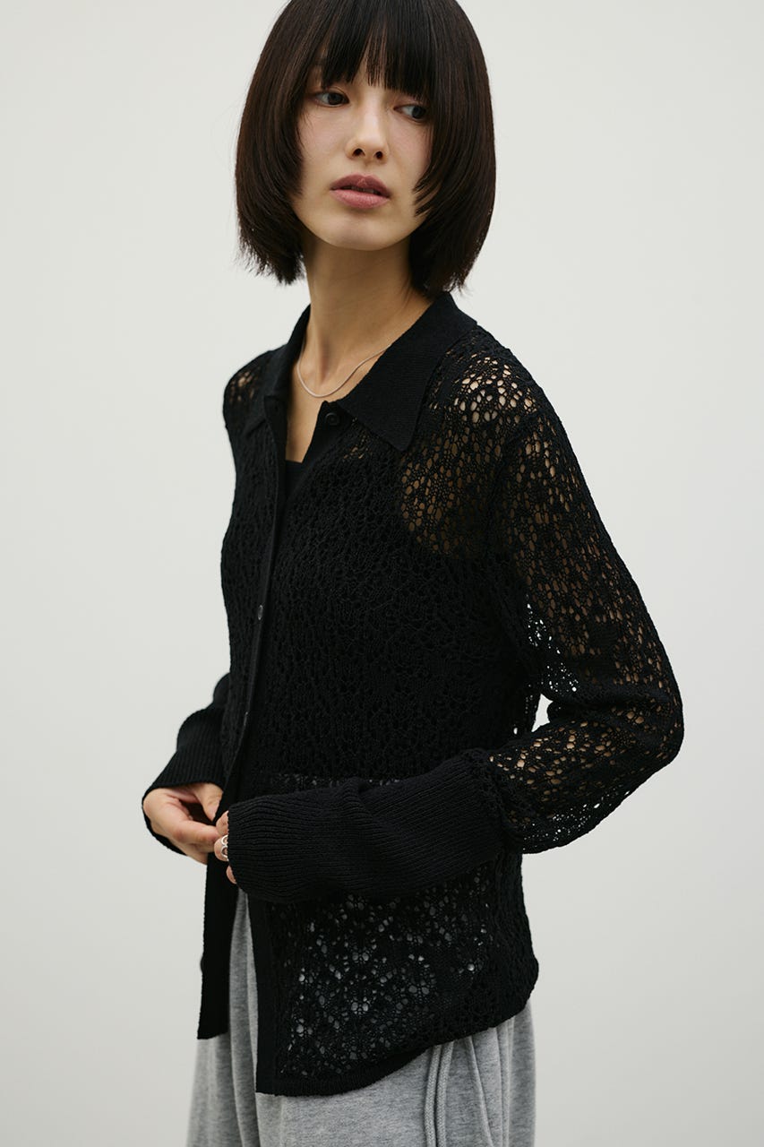 ロングリブクロシェドライニットポロ BLK FREE