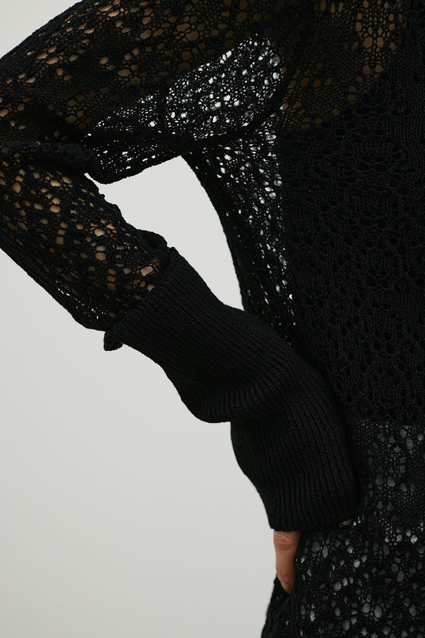 ロングリブクロシェドライニットポロ BLK FREE