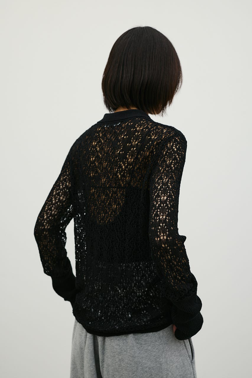 ロングリブクロシェドライニットポロ BLK FREE