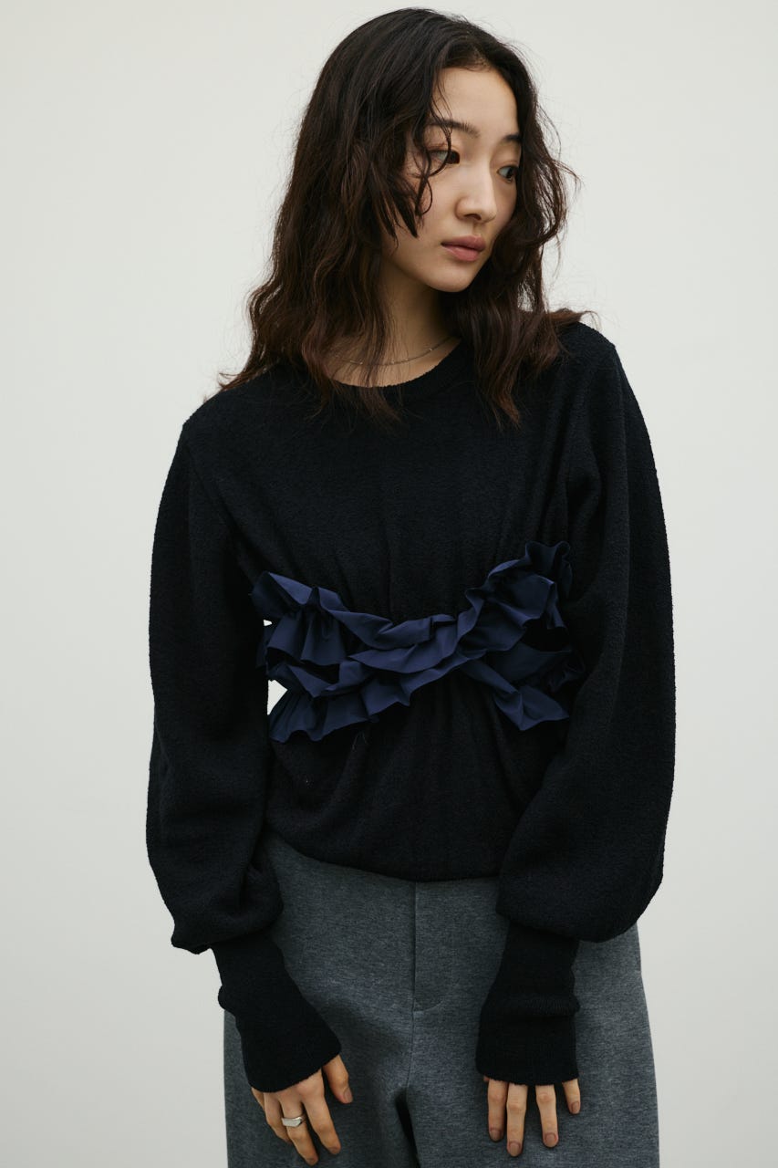フリルコンビネーションニット BLK FREE