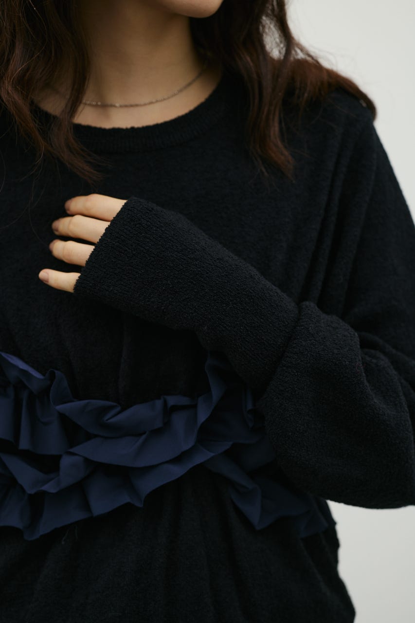 フリルコンビネーションニット BLK FREE