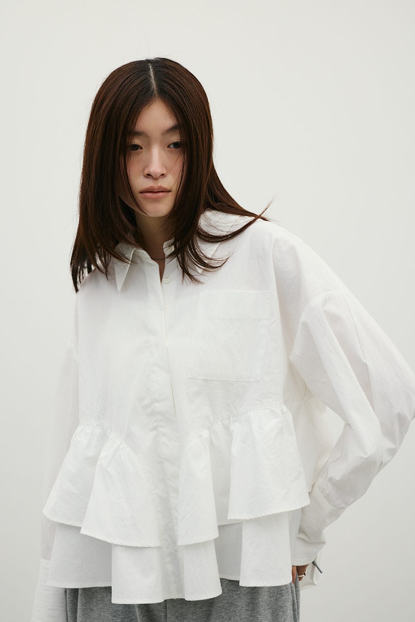 ティアードフリルシャツ WHT FREE