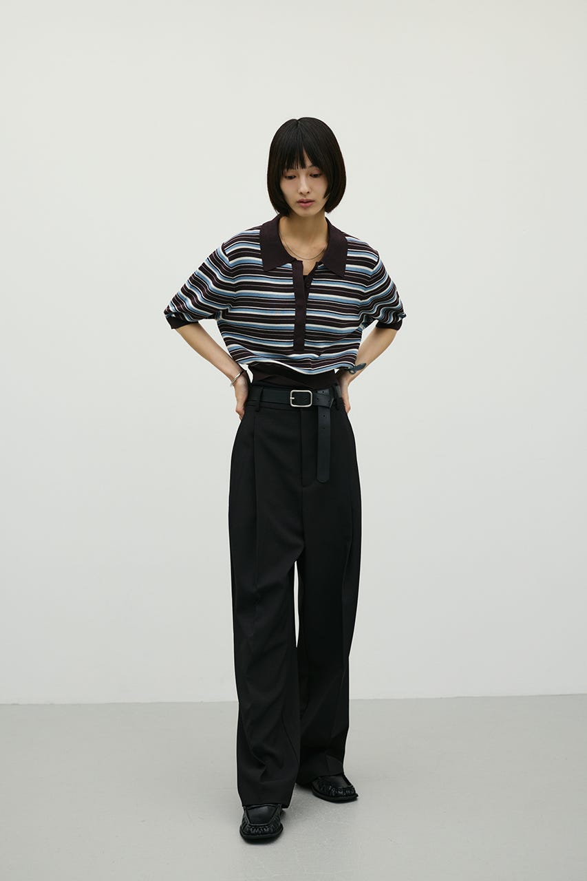 ベーシックツータックパンツ BLK S