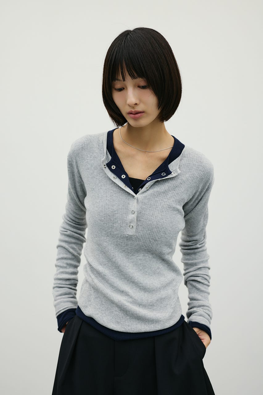 ヘンリーネックシアーニット L/GRY FREE