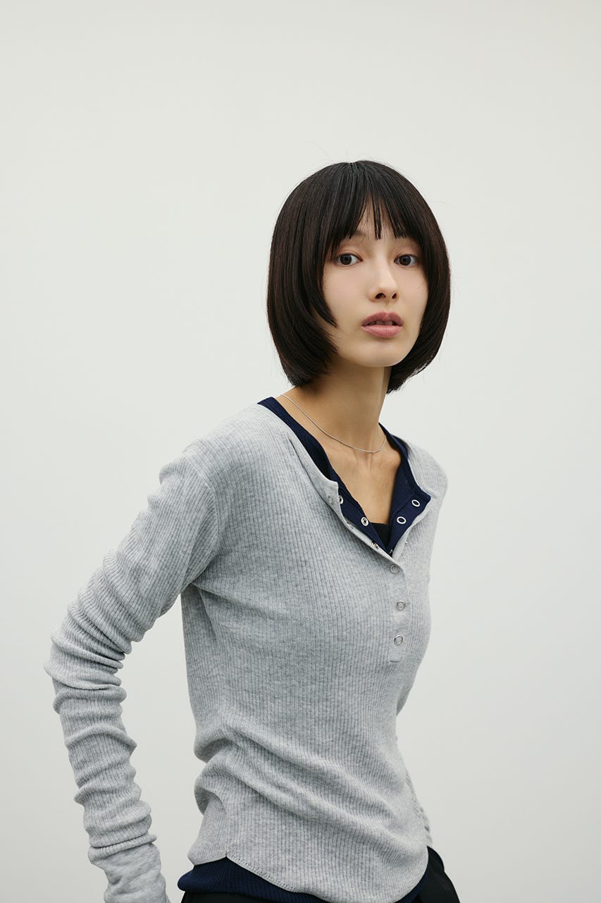 ヘンリーネックシアーニット L/GRY FREE