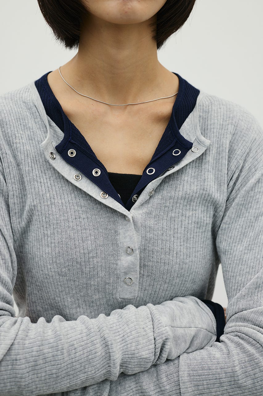 ヘンリーネックシアーニット L/GRY FREE
