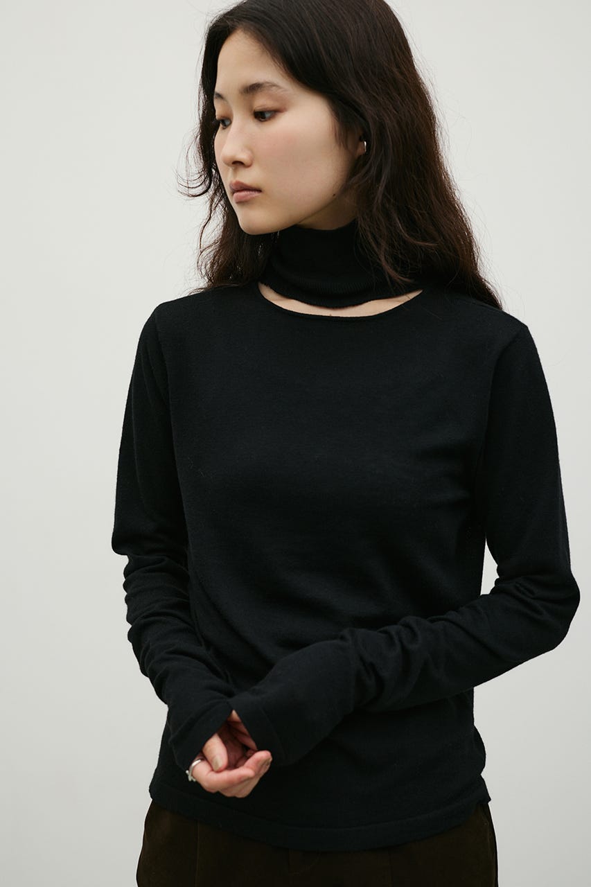 ウォッシャブル2WAYハイネックニット BLK FREE