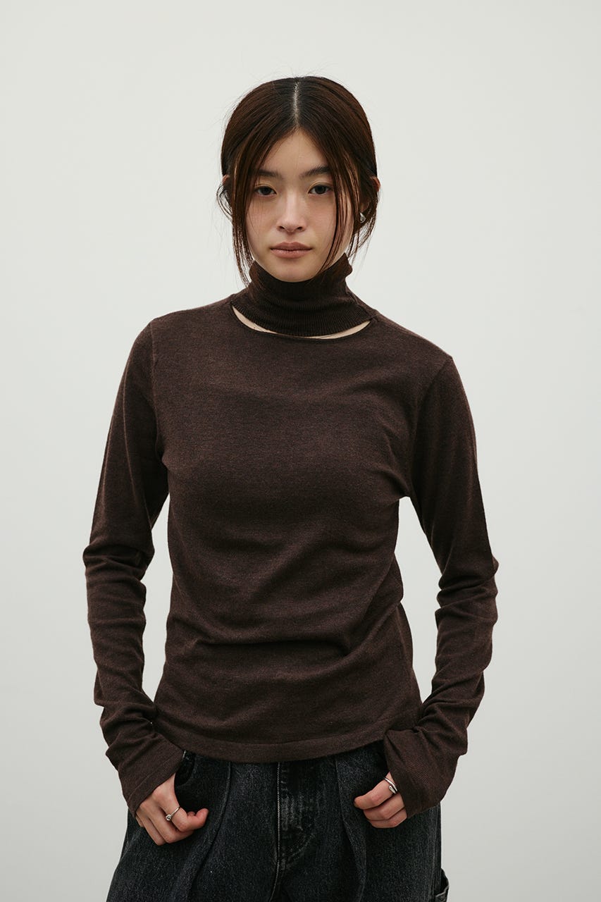 ウォッシャブル2WAYハイネックニット BRN FREE