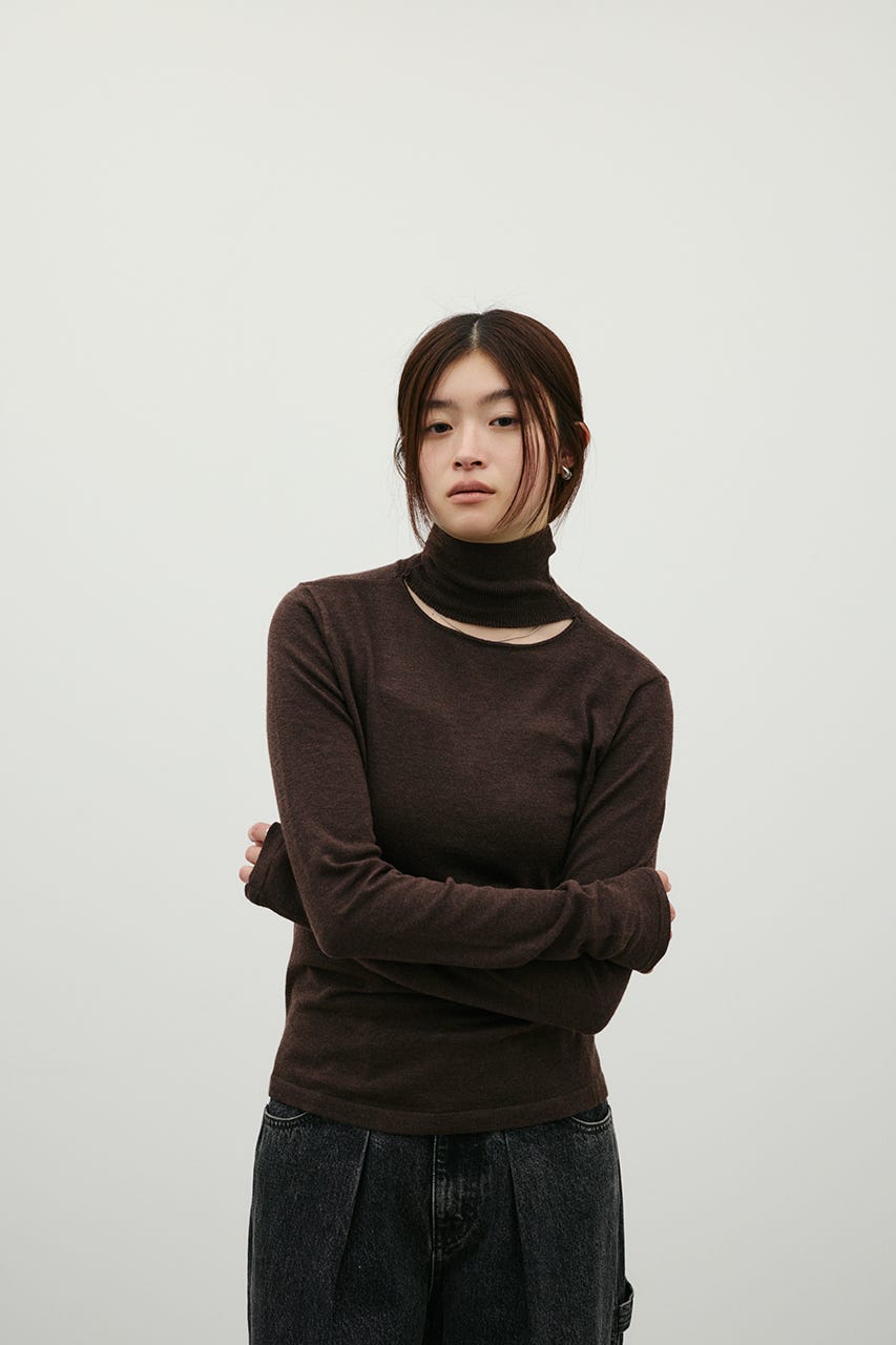 ウォッシャブル2WAYハイネックニット BRN FREE