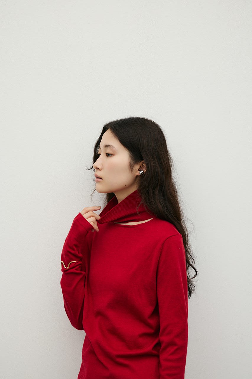 ウォッシャブル2WAYハイネックニット RED FREE