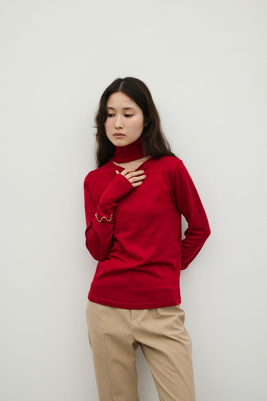 ウォッシャブル2WAYハイネックニット RED FREE