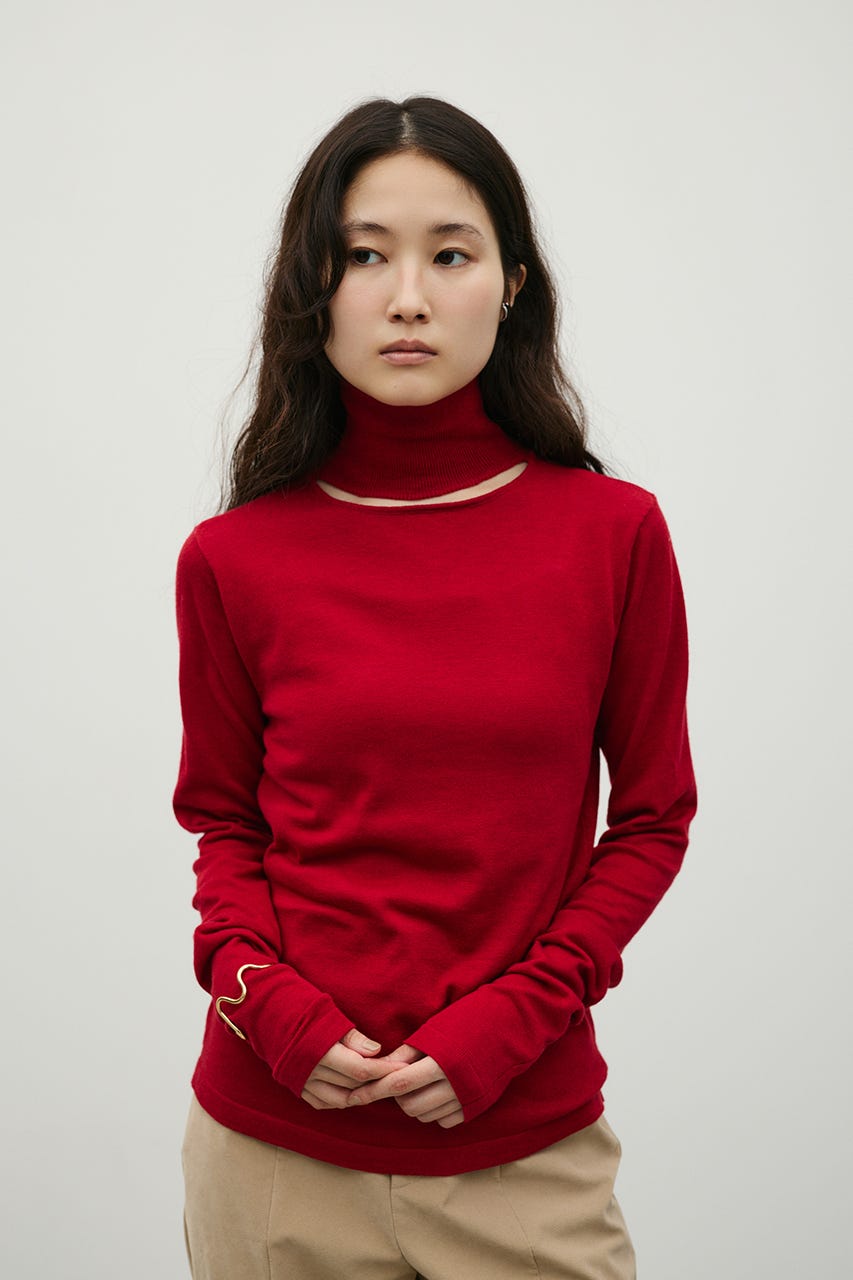 ウォッシャブル2WAYハイネックニット RED FREE
